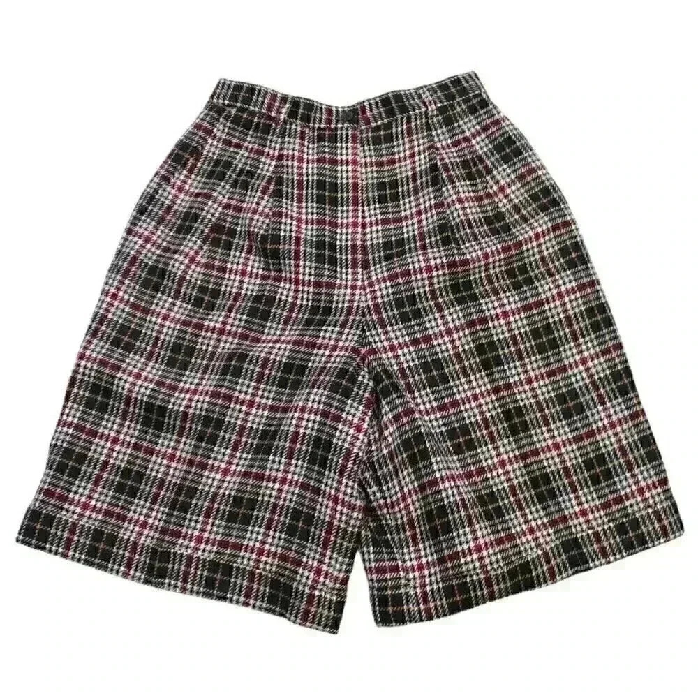 Vintage Talbots Size 8 100% Wool Plaid High Waisted Pleated Shorts Academia